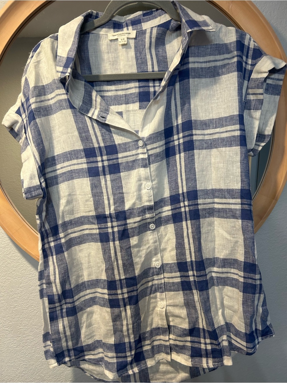 beachlunchlounge Blue and White Plaid Button-Front Top